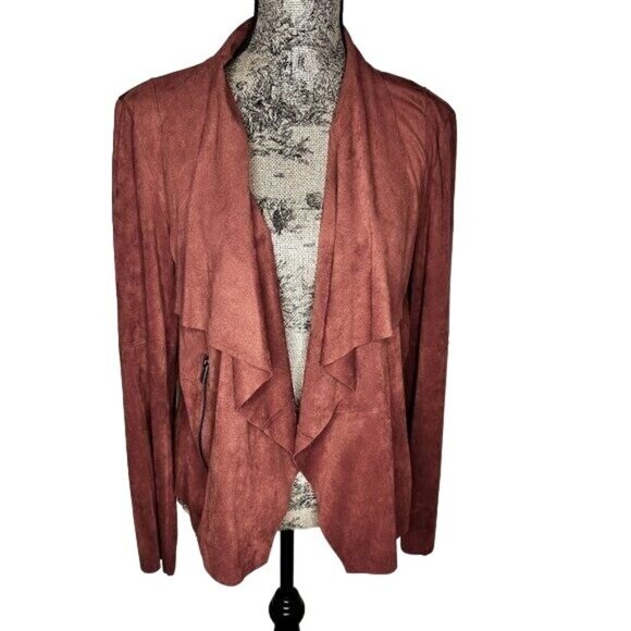 BAGATELLE Faux Suede Waterfall Drape Jacket Copper Rust Moto Pocket Boho M/L - Picture 1 of 5